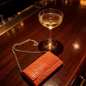 Vintage Etui London Red Croc-Embossed Leather Chain Crossbody Clutch